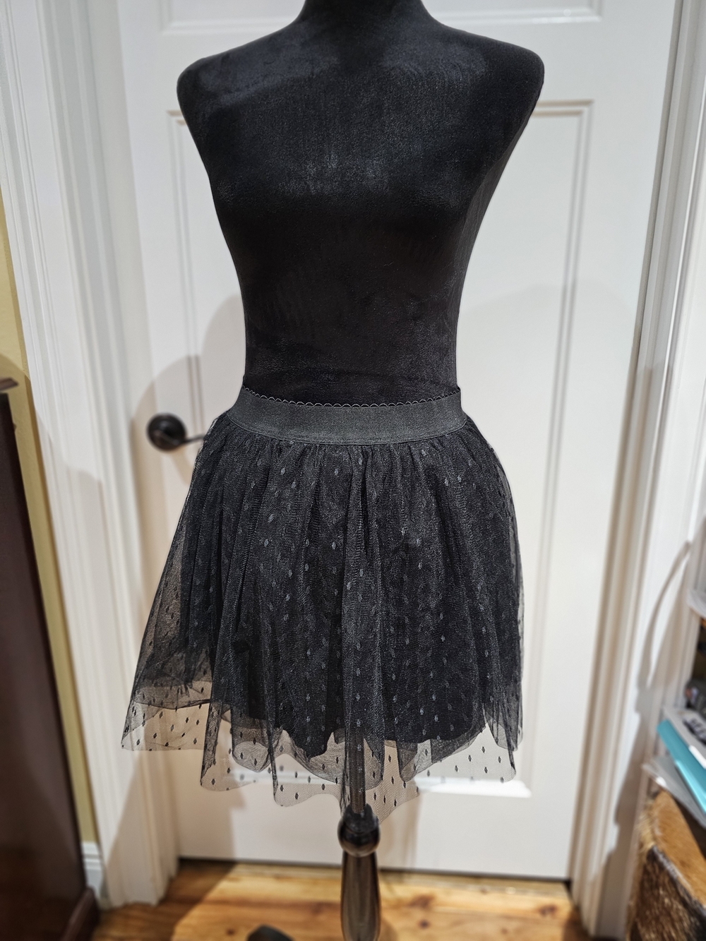 Black Polka Dot Tulle Skater Skirt, NWT